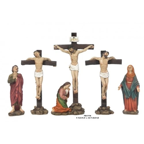 SET CROCIFISSIONE GESU' 21.8 CM. 5 PZ. 6 SOGGETTI RESINA