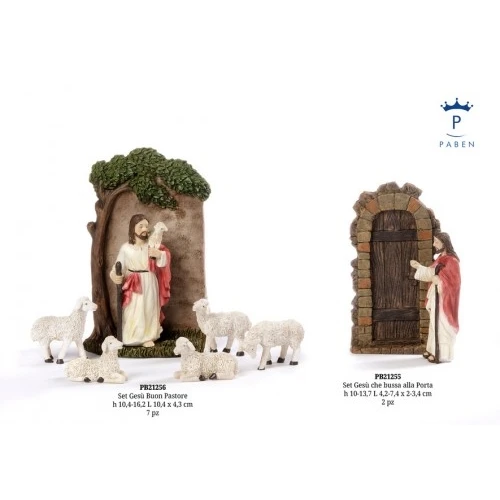 SET GESU' CHE BUSSA ALLA PORTA 13.7 CM. 2 PZ. RESINA