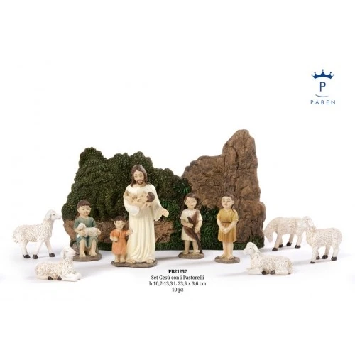 SET GESU' CON I PASTORELLI 13.3 CM. 10 PZ. RESINA