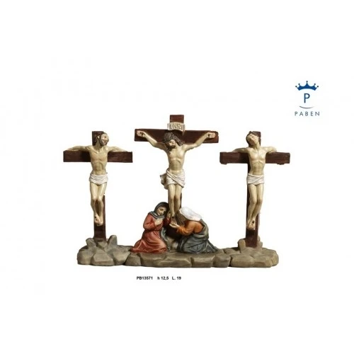 SET GESU' CROCIFISSO TRA LADRONI 12.5 CM. RESINA