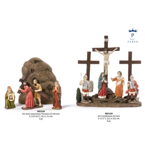 SET GESU' SAMARITANO VERONICA AL CALVARIO 18.2 CM. 4 PZ. RESINA