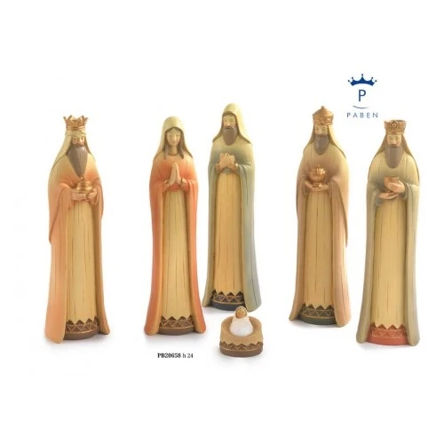 SET NATIVITA' CON MAGI STIL. 24 CM. 6 SOGGETTI RESINA