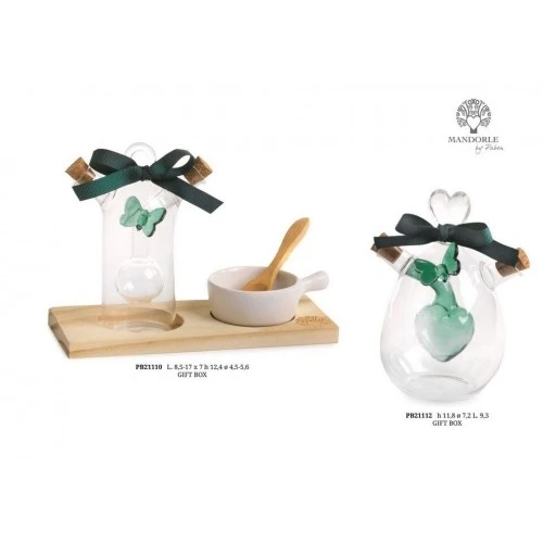 SET OLIO - ACETO - SALE 17 CM. VETRO LEGNO CERAMICA G.BOX