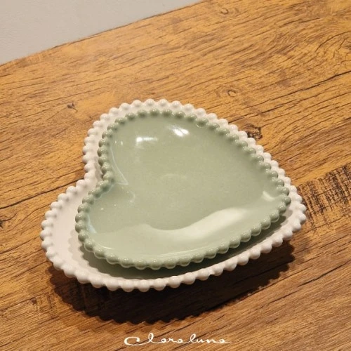 SET 2 PIATTINI CUORE BIANCO VERDE