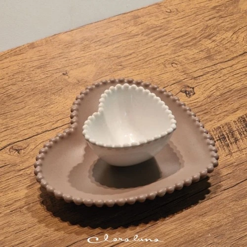 SET 2 PIATTINI CUORE TORTORA BIANCO