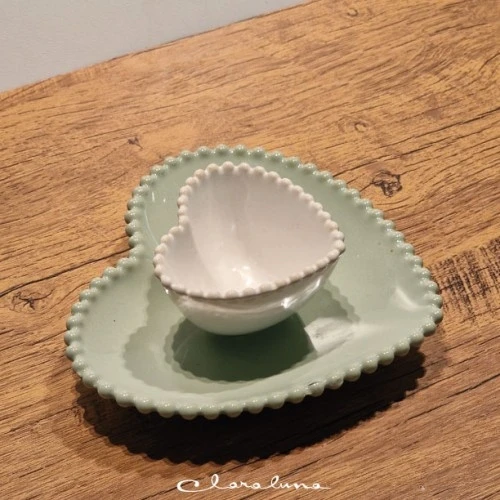 SET 2 PIATTINI CUORE BIANCO VERDE