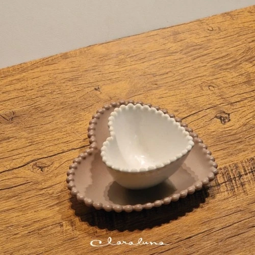 SET 2 PIATTINI CUORE TORTORA BIANCO