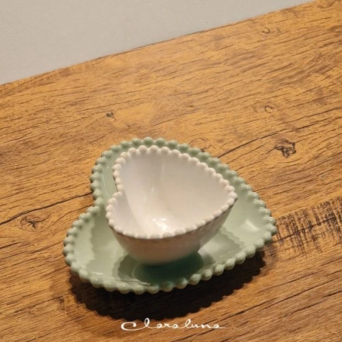 SET 2 PIATTINI CUORE BIANCO VERDE