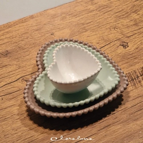 SET 3 PIATTINI CUORE TORTORA VERDE BIANCO