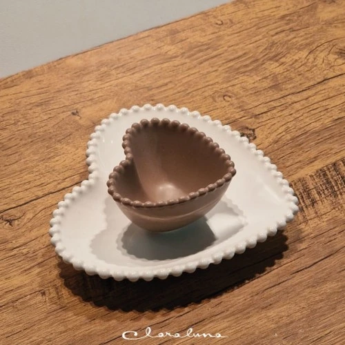 SET 2 PIATTINI CUORE BIANCO TORTORA