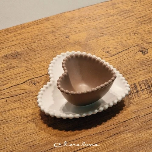 SET 2 PIATTINI CUORE BIANCO TORTORA