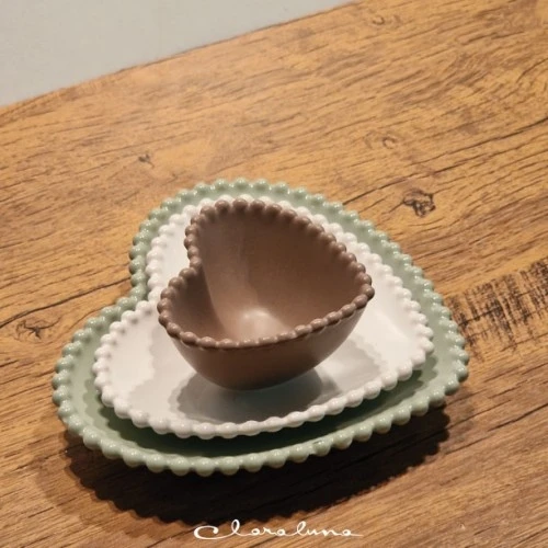 SET 3 PIATTINI CUORE VERDE BIANCO TORTORA