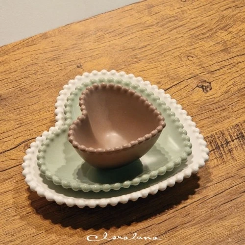 SET 3 PIATTINI CUORE BIANCO VERDE TORTORA