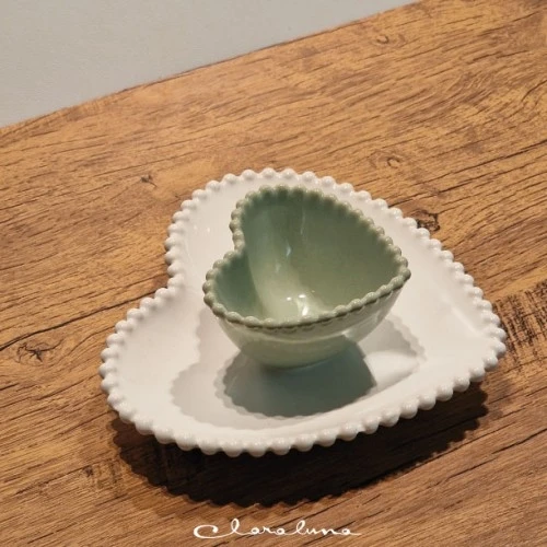 SET 2 PIATTINI CUORE BIANCO VERDE