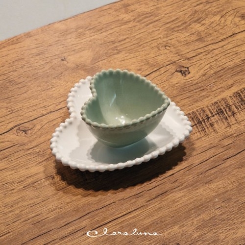 SET 2 PIATTINI CUORE BIANCO VERDE