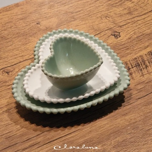 SET 3 PIATTINI CUORE VERDE E BIANCO