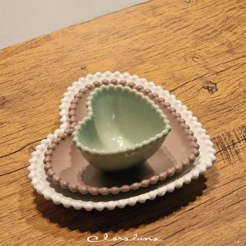 SET 3 PIATTINI CUORE VERDE TORTORA BIANCO