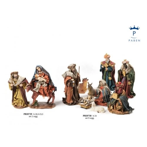 SET PRESEPE 24 CM. 9 SOGGETTI RESINA STOFFA