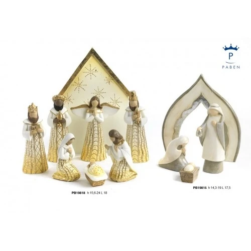 SET PRESEPE STIL. CON CAPANNA 24 CM. 8 PZ RESINA B. ORO
