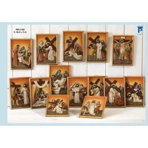 SET 14 QUADRETTI VIA CRUCIS 16.5 CM.