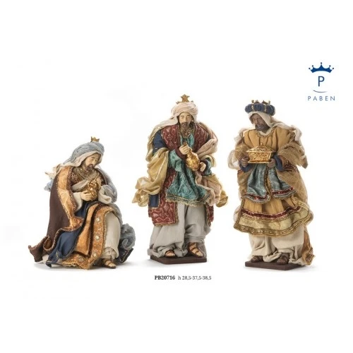 SET RE MAGI 38.5 CM. RESINA STOFFA LEGNO LEGNO