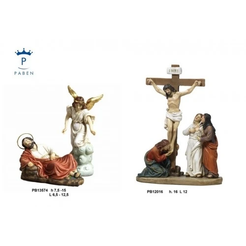 SET SAN GIUSEPPE ADDORMENTATO CON ANGELO 15 CM. RESINA