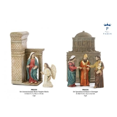 SET SPOSALIZIO DI MARIA E GIUSEPPE 17.6 CM. 4 PZ. RESINA