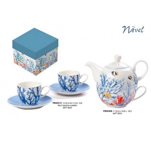 SET TEIERA - TAZZA DECORO MARINO 13.6 CM. PORC. 