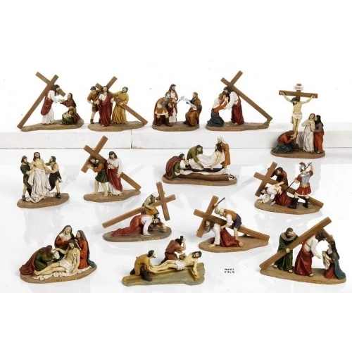 SET VIA CRUCIS 16 CM. 14 SOGGETTI IN RESINA