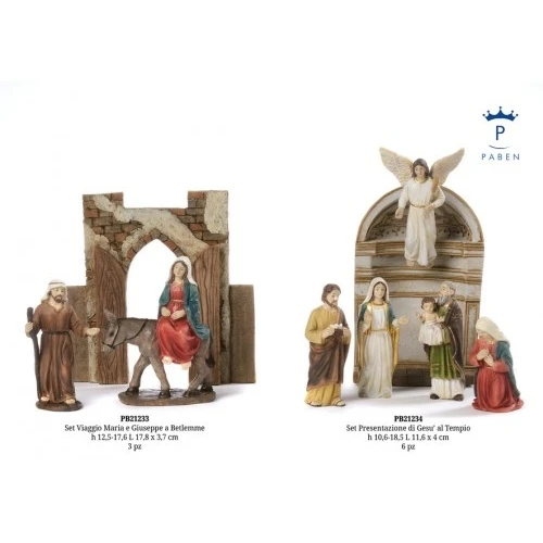 SET VIAGGIO MARIA E GIUSEPPE A BETLEMME 17.6 CM. 3 PZ. RESINA