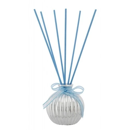 SFERA ARGENTATA FESONI D. 8 CON DECORAZIONE AZZURRA