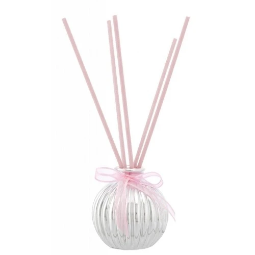 SFERA ARGENTATA FESONI D. 8 CON DECORAZIONE ROSA