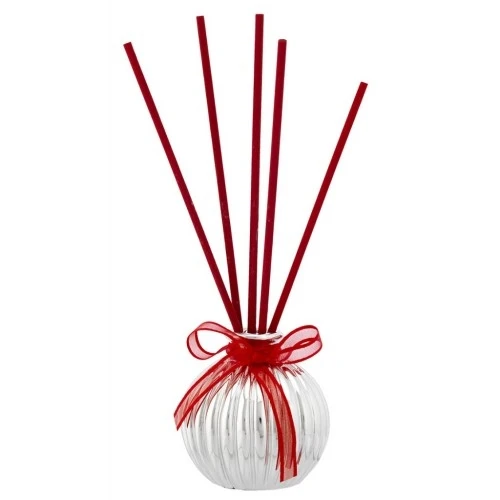 SFERA ARGENTATA FESONI D. 8 CON DECORAZIONE ROSSA