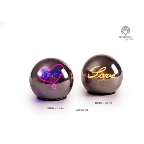 SFERA LAMPADA LED CON SCRITTA 'LOVE' 12 CM. VETRO ARGENTATO