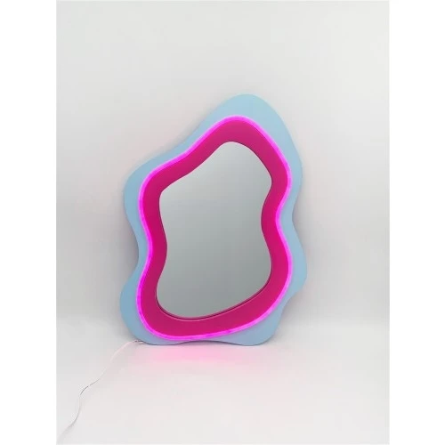 Specchio Sagomato Bicolore Fucsia e Celeste: Riflessi LED tra Pop e Design