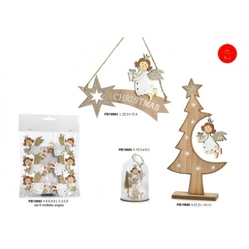 STELLA COMETA E ANGELO CON PACCO REGALO 22.3 CM. LEGNO AP