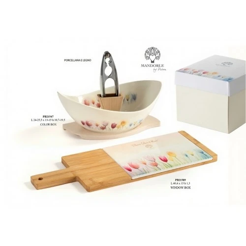 TAGLIERE CON TULIPANI 40.4 CM. PORCELLANA LEGNO C/BOX