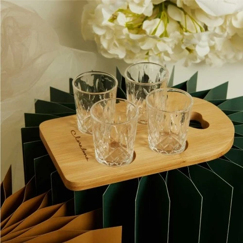 Set Liquore Claraluna: Vassoio in Legno con 4 Bicchierini in Vetro cm.20,5x12x1,5