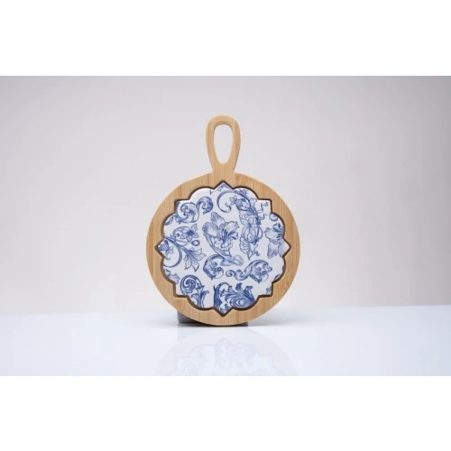 Tagliere Tondo Cuorematto Fregio: Bomboniera Solidale Matrimonio in Porcellana cm.15x17