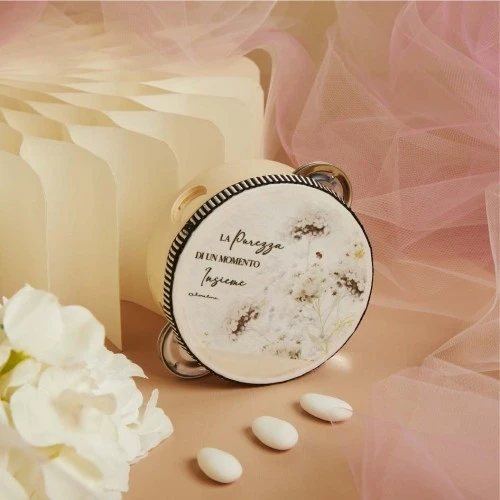 Tamburello Claraluna con Decoro Floreale: L'Essenza del Wedding Chic Verde cm.10,2x4,2