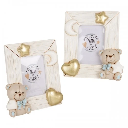 BOMBONIERA - TEO ORSO PORTAFOTO CELESTE CM.10X12 