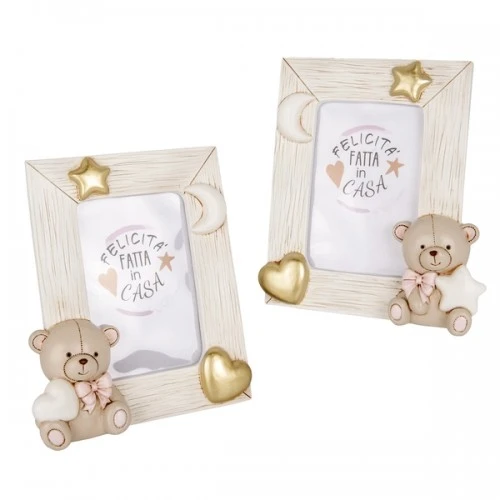 BOMBONIERA - TEO ORSO PORTAFOTO ROSA CM.16X19