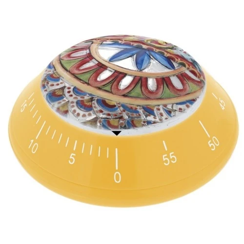 Bomboniera tema Sicilia - TIMER GIALLO CON DECORO SICILIANO 6