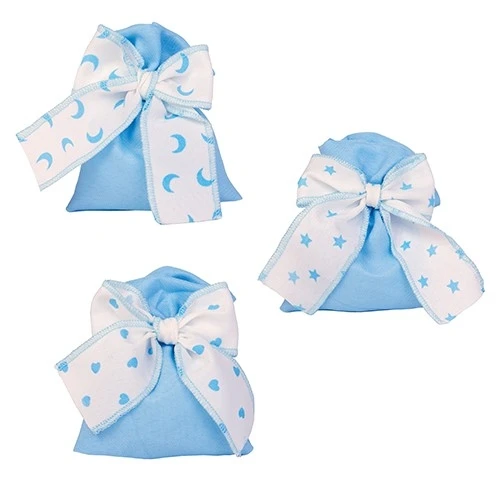 SACCHETTO CONFETTI PER NASCITA / BATTESIMO - TRIS BAG FIOCCO CM 10X12 CELESTE