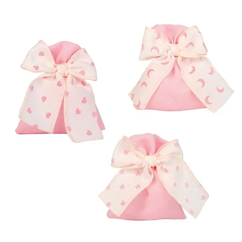 Sacchettino Portaconfetti Rosa Battesimo – Novità 2026 con Fiocchi Assortiti cm. 10X12