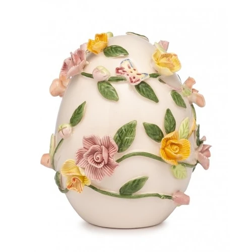 UOVO DI PASQUA IN PORCELLANA CON FIORI A RILIEVO