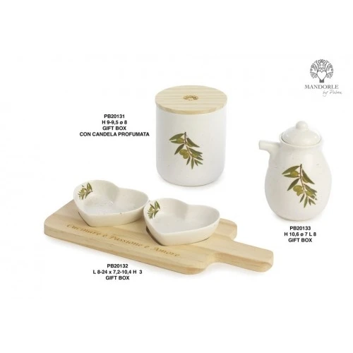 VASETTO CON CERA PROF. CON RAMO DI ULIVO 9.5 CM. CERAM. G.BOX