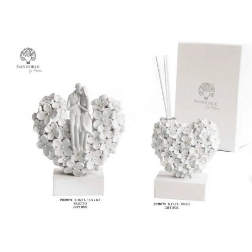 VASETTO CUORE INNAMORATI E FIORI 16.2 CM. RESINA G.BOX
