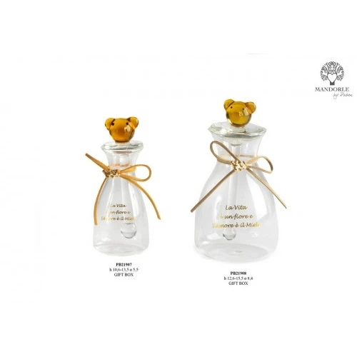 VASETTO PER MIELE CON DOSATORE ORSETTO 15.5 CM. VETRO G.BOX