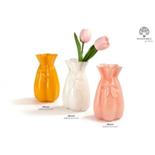 VASO BIANCO CON FIOCCO IN RILIEVO 20.2 CM. VETRO